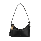 Chic Mini Black Leather Hobo Shoulder Bag with Gold Hardware, Versatile Style
