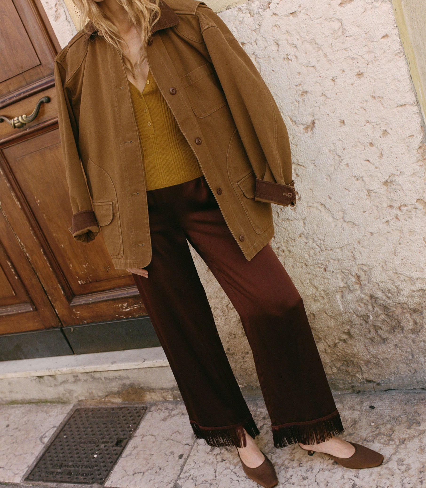 Elegant Merino Wool Ribbed V-Neck Henley Top - Yellow Thistle