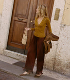 Elegant Merino Wool Ribbed V-Neck Henley Top - Yellow Thistle