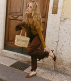 Elegant Merino Wool Ribbed V-Neck Henley Top - Yellow Thistle