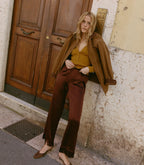 Elegant Merino Wool Ribbed V-Neck Henley Top - Yellow Thistle