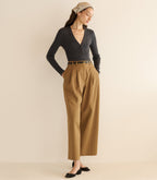 Chic Merino Wool Ribbed V-Neck Henley Top - Charcoal Grey Long Sleeve