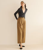 Chic Merino Wool Ribbed V-Neck Henley Top - Charcoal Grey Long Sleeve