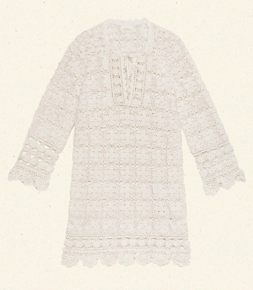 Elegant Hand-Crocheted Pima Cotton Alea Tunic Dress with Bell Sleeves