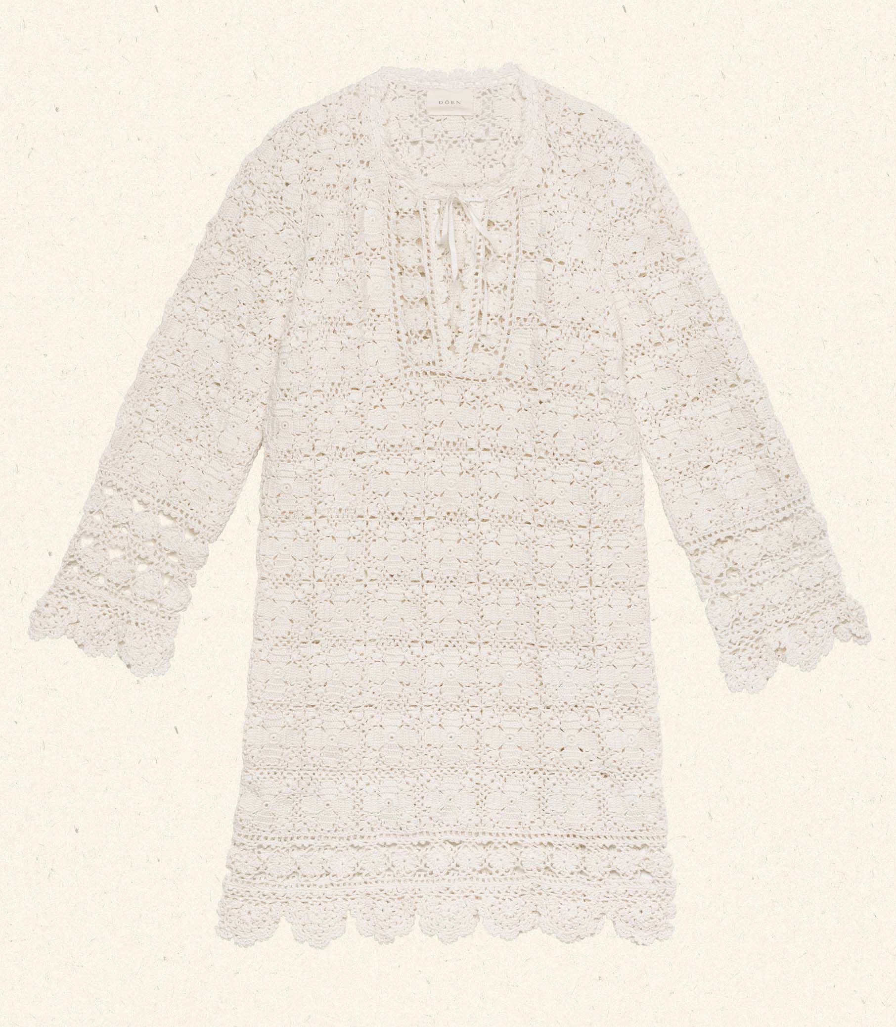 Elegant Hand-Crocheted Pima Cotton Alea Tunic Dress with Bell Sleeves
