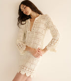 Elegant Hand-Crocheted Pima Cotton Alea Tunic Dress with Bell Sleeves