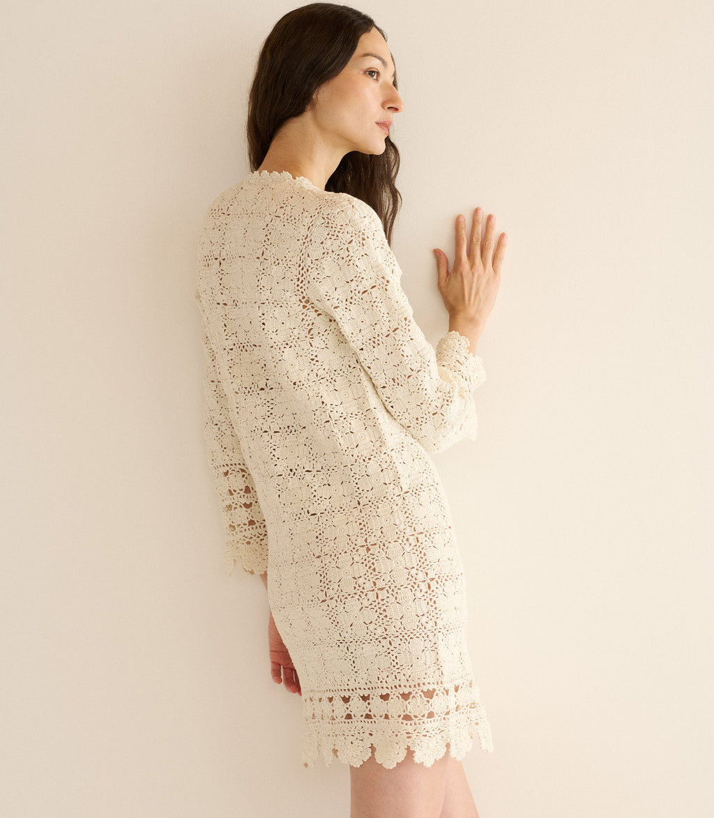 Elegant Hand-Crocheted Pima Cotton Alea Tunic Dress with Bell Sleeves