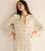 Elegant Hand-Crocheted Pima Cotton Alea Tunic Dress with Bell Sleeves