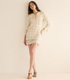 Elegant Hand-Crocheted Pima Cotton Alea Tunic Dress with Bell Sleeves