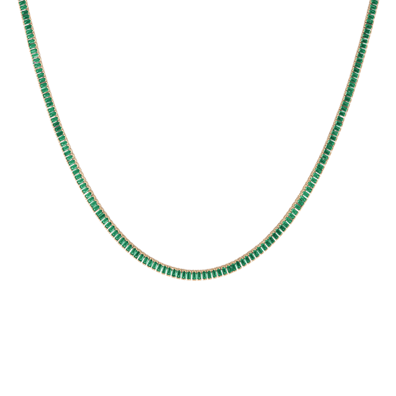 Stunning Lab Grown Green Emerald Baguette Tennis Necklace, Gold Vermeil, 16-inch