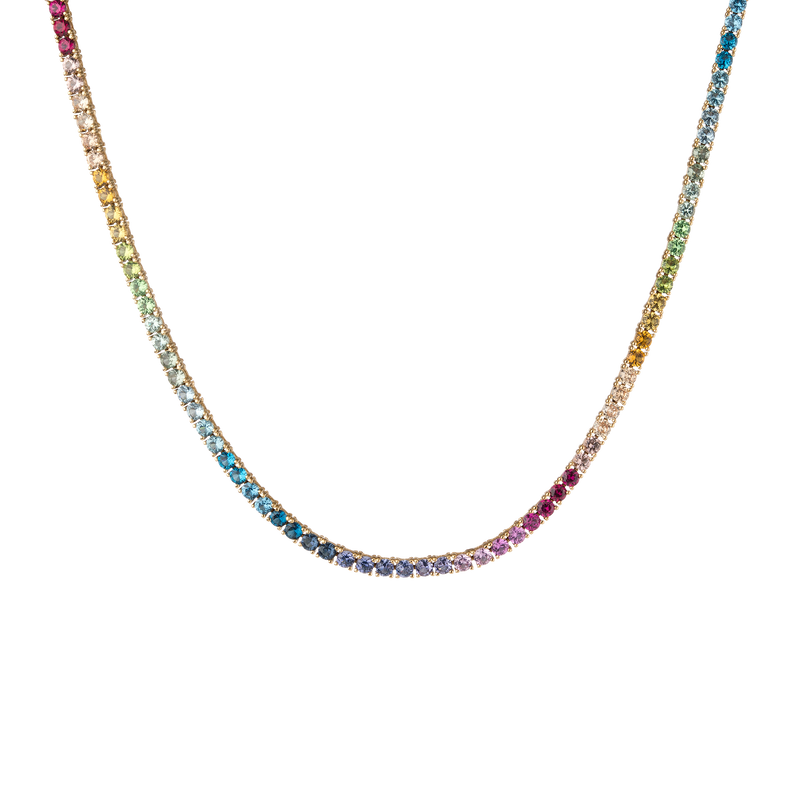 Dazzling Ombré Rainbow Tennis Necklace: Vermeil Yellow Gold, 16-inch, Lab Grown Gemstones