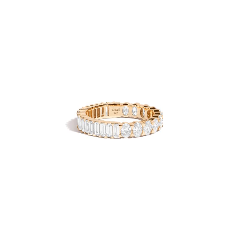 Two-in-One Lab Grown Diamond Eternity Ring: Emerald and Oval Shapes, 100% Recycled Gold