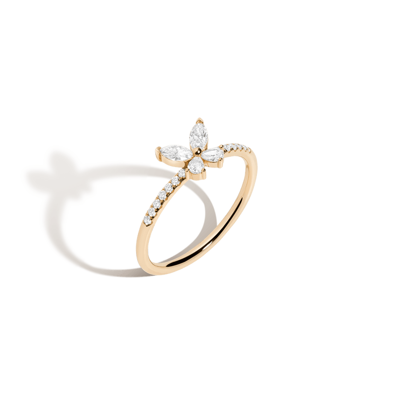 Dazzling Lab Grown Diamond Butterfly Ring in 14k/18k Gold, Marquise & Pear Cut