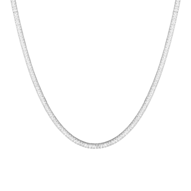 Sparkling Lab Grown White Sapphire Baguette Tennis Necklace - Vermeil Gold Finish
