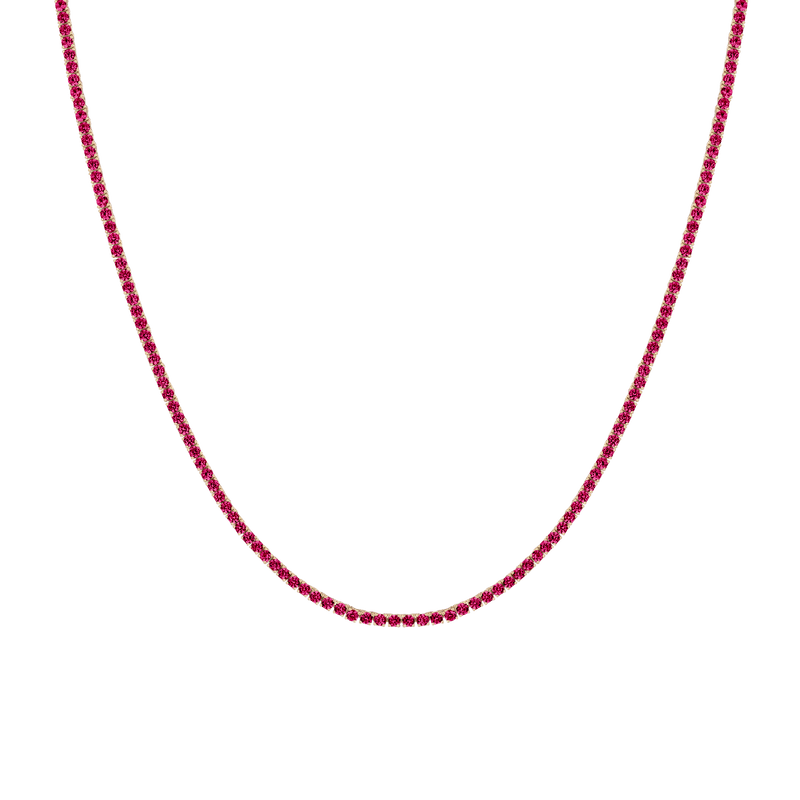 Elegant Lab Grown Red Ruby Tennis Necklace, 7ct Vermeil Yellow Gold Dainty Fine Jewelry