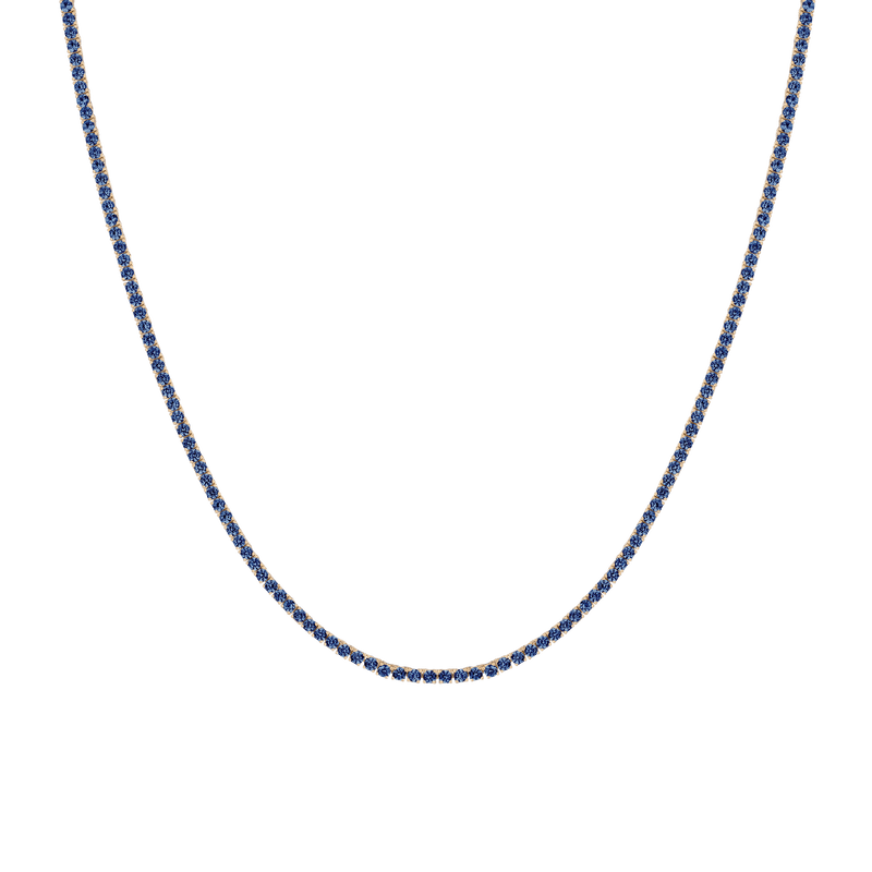 Luxurious Lab Grown Blue Sapphire Tennis Necklace, 7ct Yellow Gold Vermeil