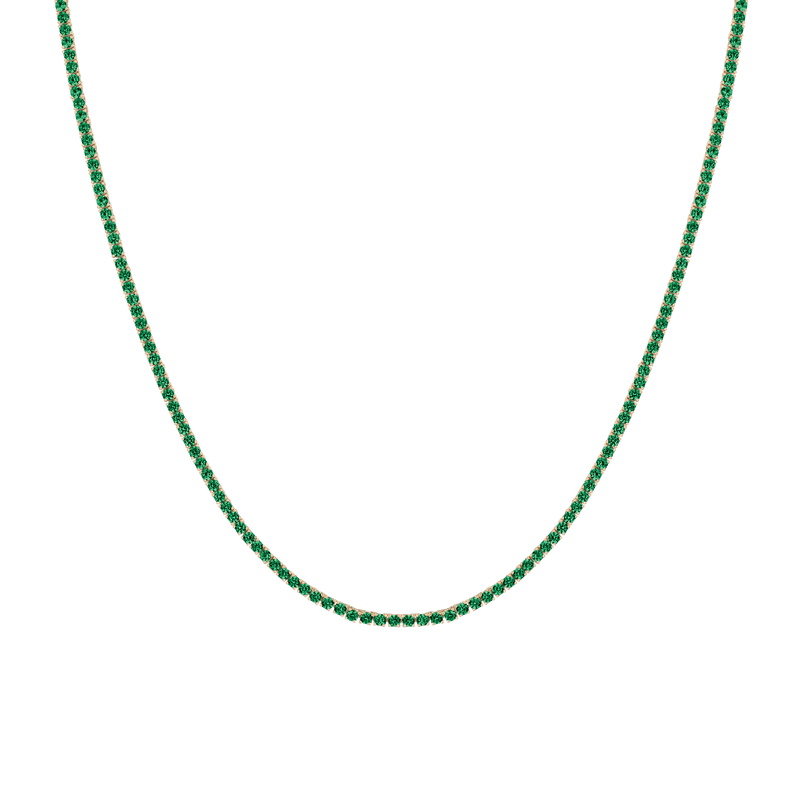Exquisite Lab Grown Green Emerald Tennis Necklace: Sustainable Vermeil Yellow Gold Sparkle