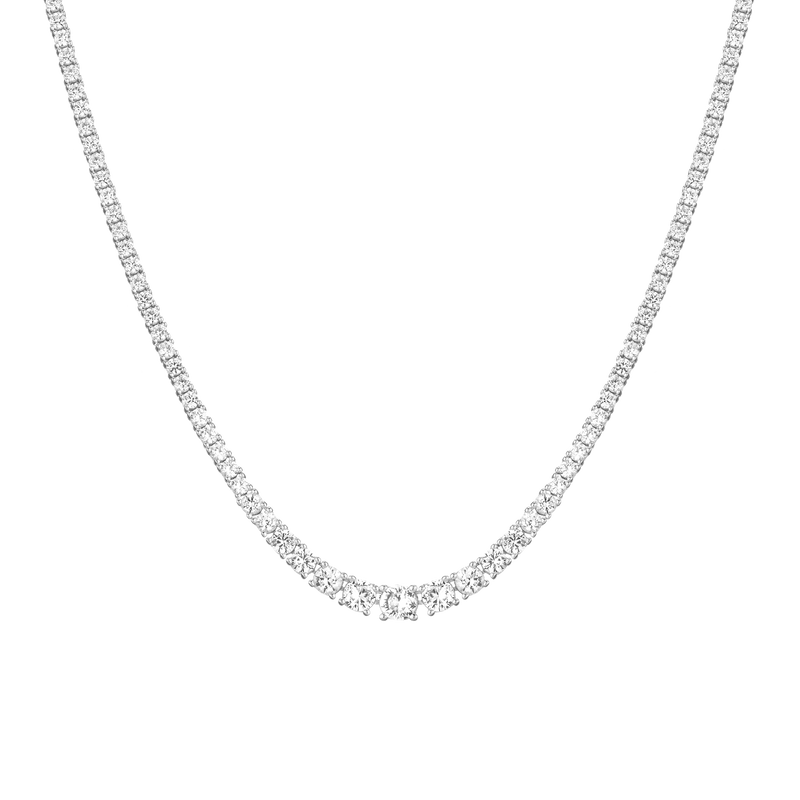 Sparkling Lab Grown White Sapphire Graduated Vermeil Modern Tennis Necklace 16 Inch
