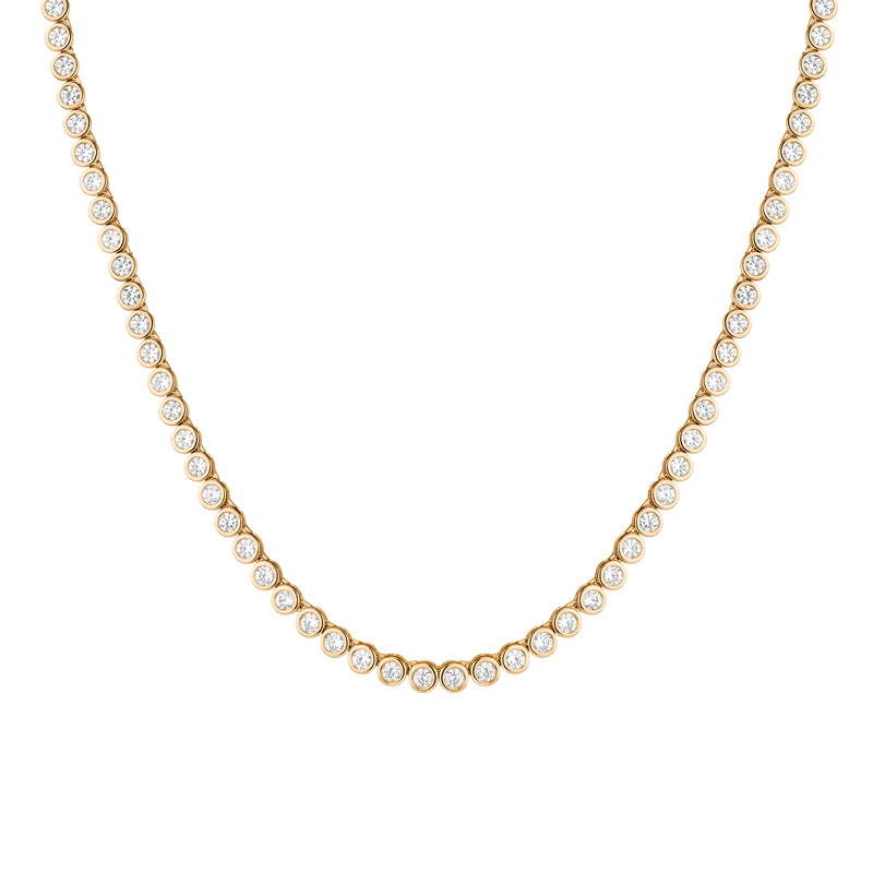 Sparkling Lab Grown White Sapphire Bezel Set Tennis Necklace Gold Vermeil
