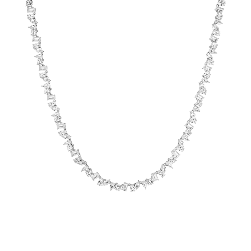 Elegant Lab Grown White Sapphire Mixed Shape Tennis Necklace - Vermeil, 16-inch
