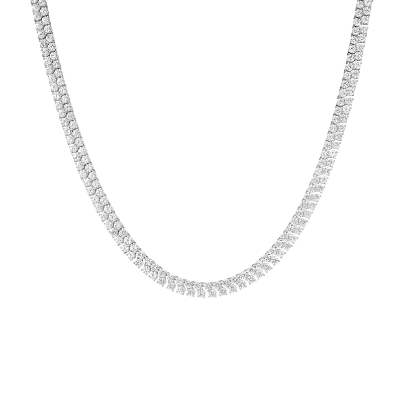 Dazzling Double Row Lab Grown White Sapphire Vermeil Tennis Necklace 16-inch
