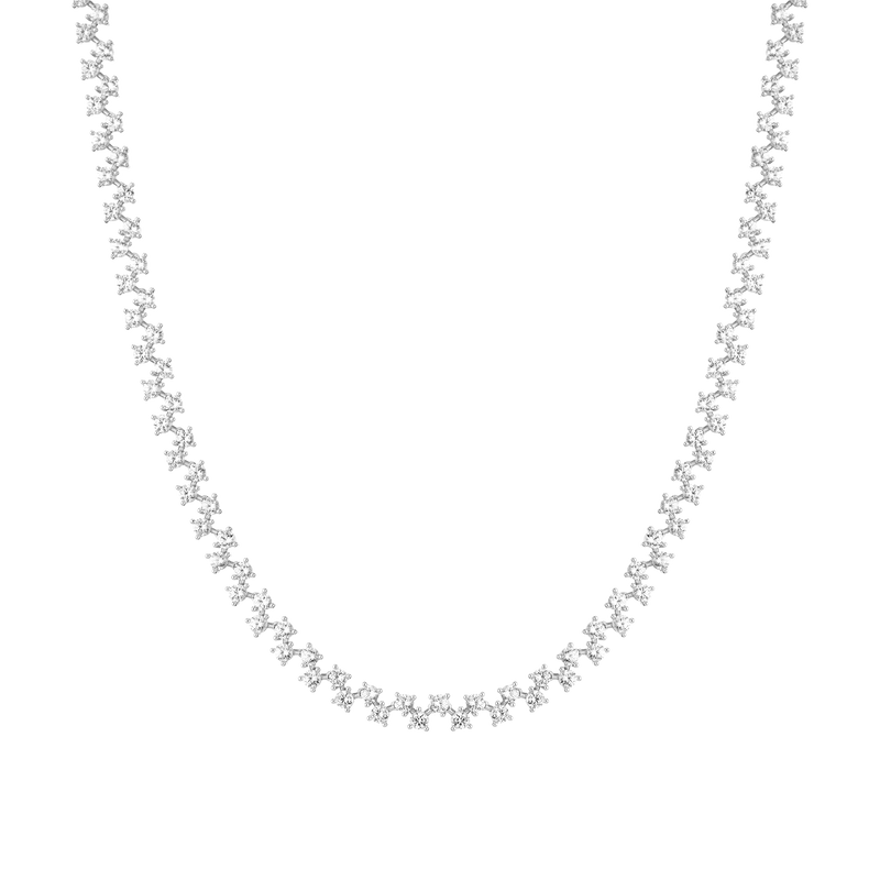 Sparkling 25 Carat Lab Grown White Sapphire Tennis Necklace, Vermeil or Rhodium Silver