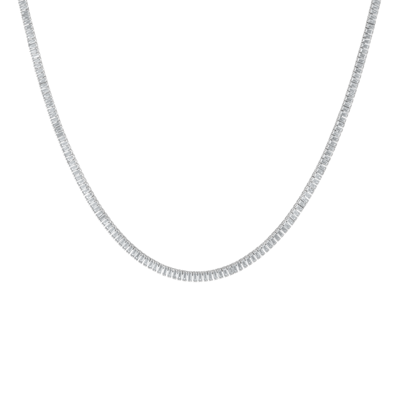 Elegant Lab Grown Blue Tourmaline Baguette Tennis Necklace, Vermeil, 16-inch