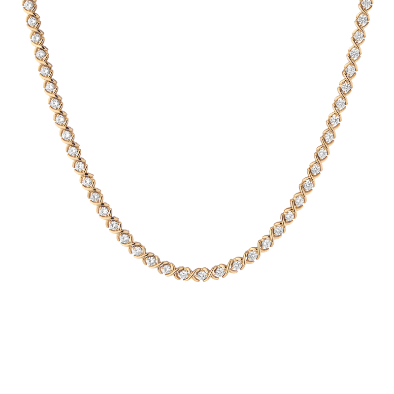 Dazzling Lab Grown White Sapphire 'X' Estate Tennis Necklace, Yellow Gold Vermeil
