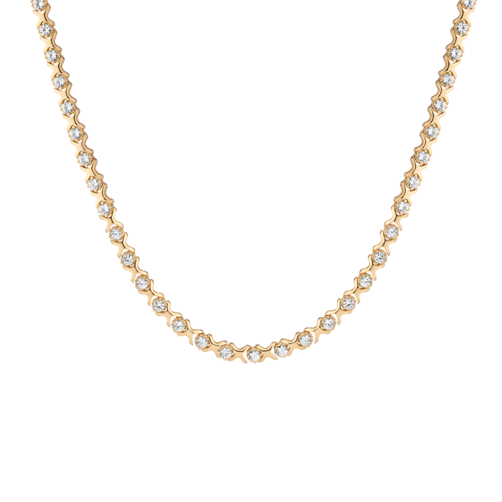 Bold Lab Grown White Sapphire X Tennis Necklace, Dazzling Yellow Gold Vermeil Choker