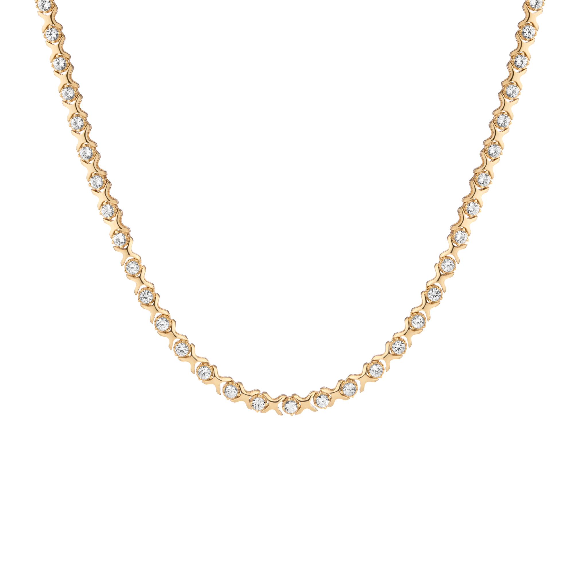 Bold Lab Grown White Sapphire X Tennis Necklace, Dazzling Yellow Gold Vermeil Choker
