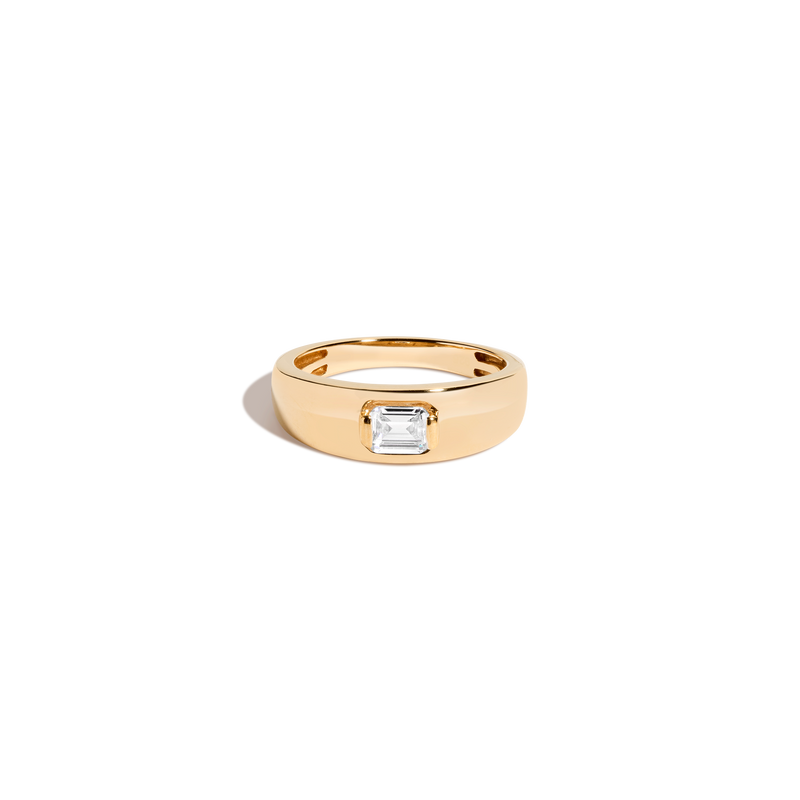 Chunky 14k Yellow Gold Lab Grown Emerald Cut Diamond Statement Ring