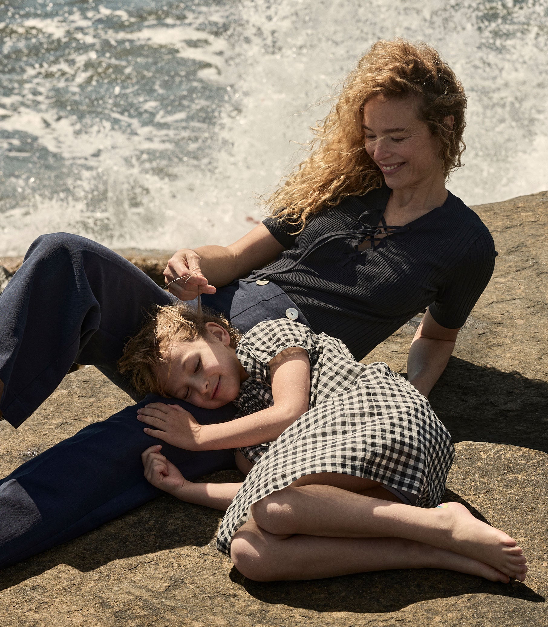 Chic DÔEN Auguste Ribbed Linen Blend V-Neck Top with Pointelle Sleeves