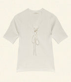 Elegant Auguste Creme Linen Blend Ribbed Top with Tie V-Neck