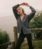 Luxurious Charcoal Cashmere Cardigan: Slouchy Fit, Mother-of-Pearl Buttons, V-Neck