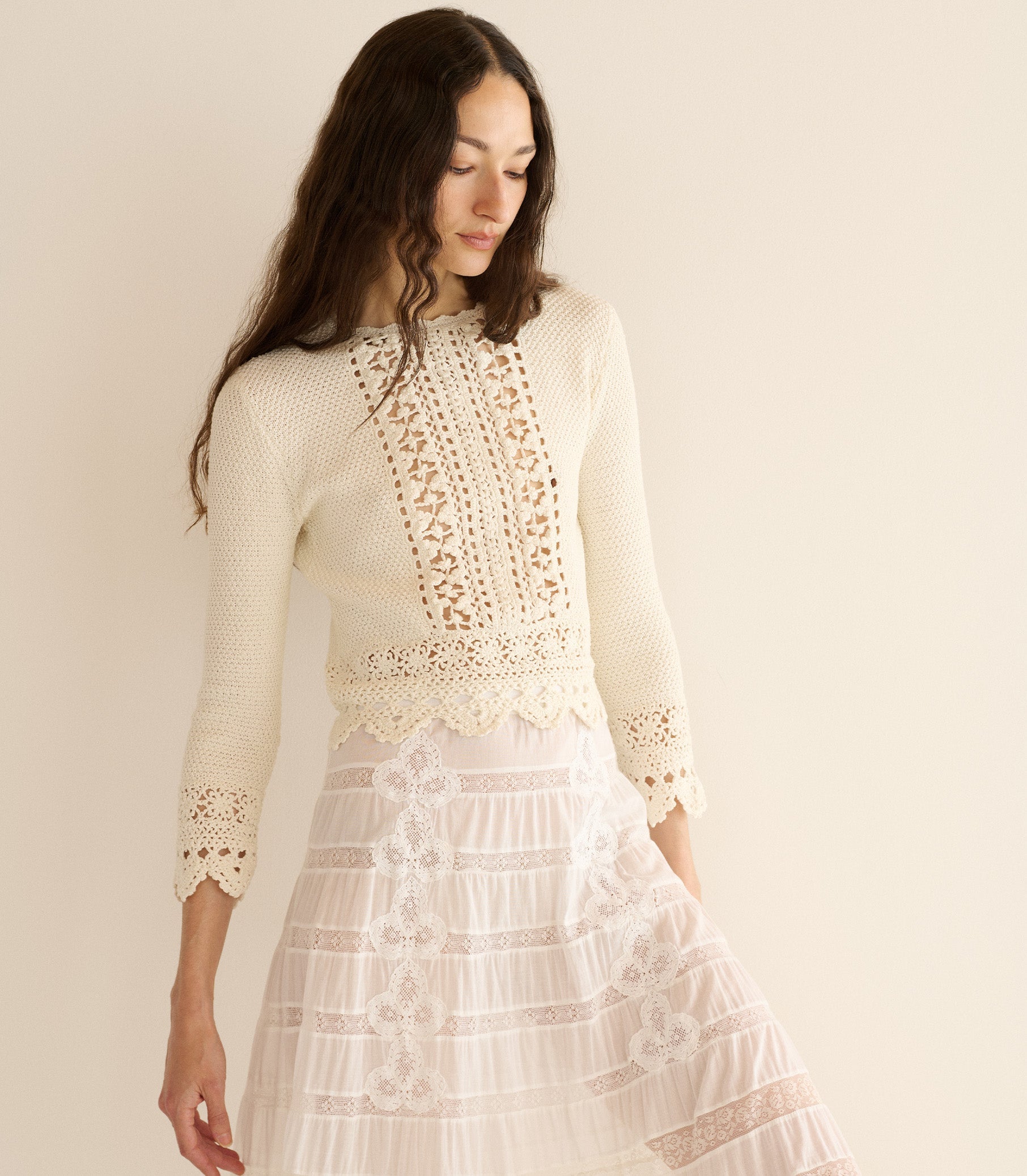 DOEN Hand-Crocheted Pearl Azura Top: Luxurious Pima Cotton, Edwardian Inspired Style