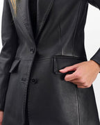 Luxurious Ash Lamb Leather Blazer for Women - Elegant Two-Button Tailored Fit