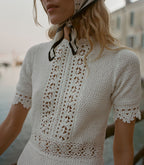 Elegant DÔEN Bathilde Pearl Hand-Crocheted Pima Cotton Mini Dress, Artisan Crafted