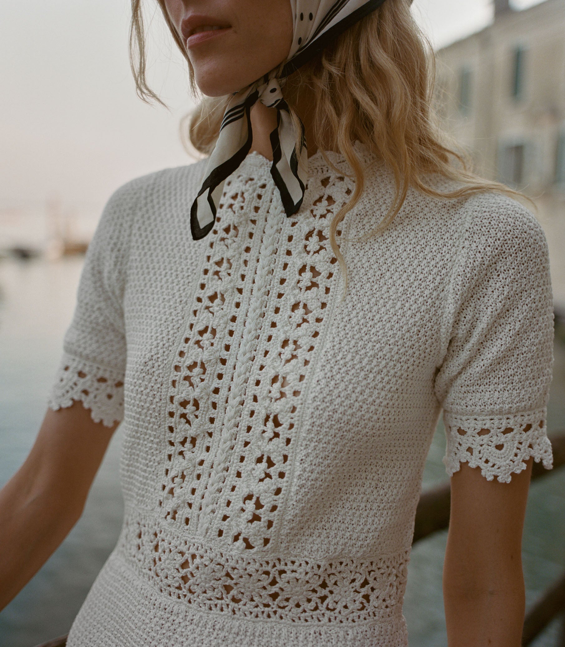 Elegant DÔEN Bathilde Pearl Hand-Crocheted Pima Cotton Mini Dress, Artisan Crafted