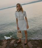 Elegant DÔEN Bathilde Pearl Hand-Crocheted Pima Cotton Mini Dress, Artisan Crafted