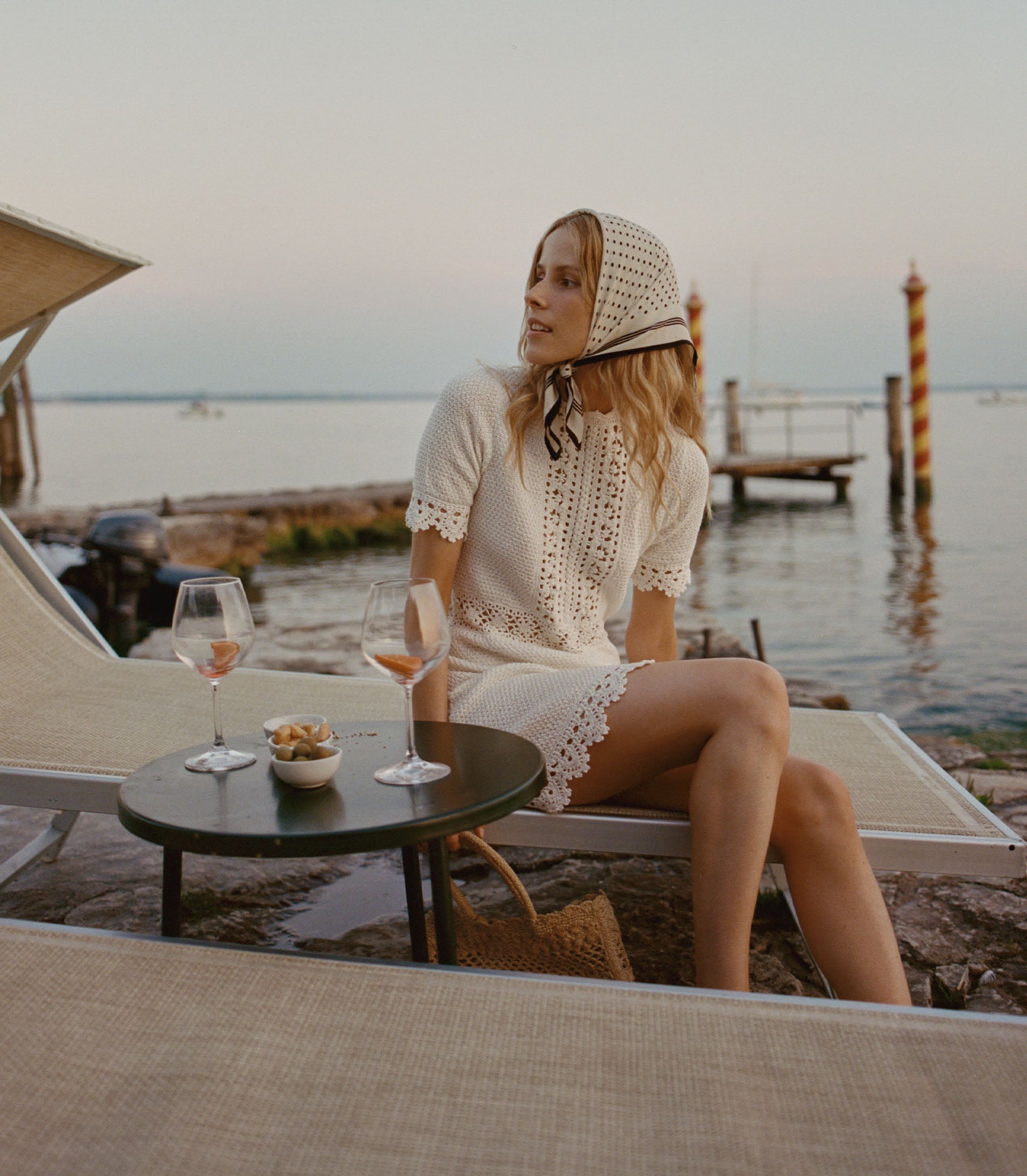 Elegant DÔEN Bathilde Pearl Hand-Crocheted Pima Cotton Mini Dress, Artisan Crafted