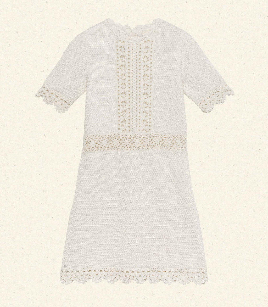 Elegant DÔEN Bathilde Pearl Hand-Crocheted Pima Cotton Mini Dress, Artisan Crafted