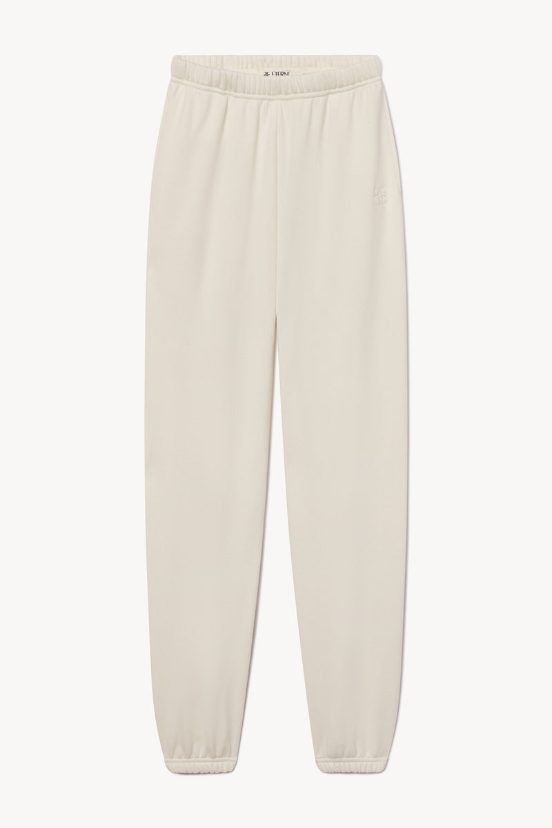 ÉTERNE Women's Cream Boyfriend Pocket French Terry Sweatpant for Comfort