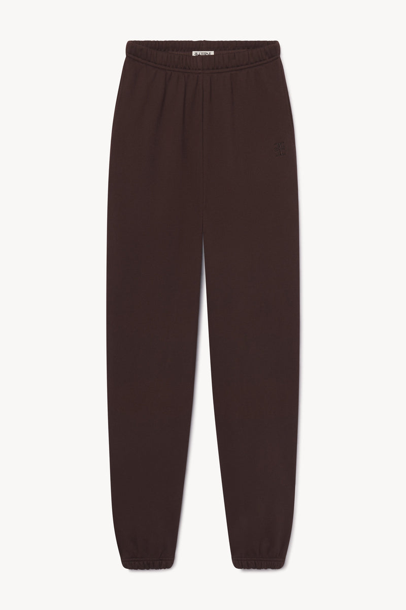 ÉTERNE Ultra-Soft French Terry Boyfriend Pocket Sweatpant Espresso Adjustable Drawstring