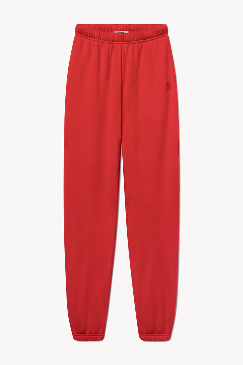 ÉTERNE Red Ultra-Soft French Terry Boyfriend Sweatpants, Relaxed Fit Pockets