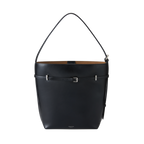 Chic Black Waxy Leather Belted Tote Bag, Versatile Shoulder Carry