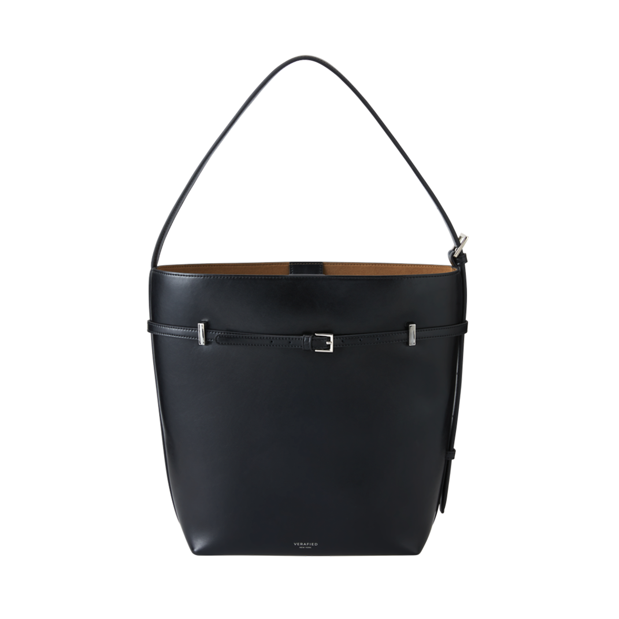 Chic Black Waxy Leather Belted Tote Bag, Versatile Shoulder Carry