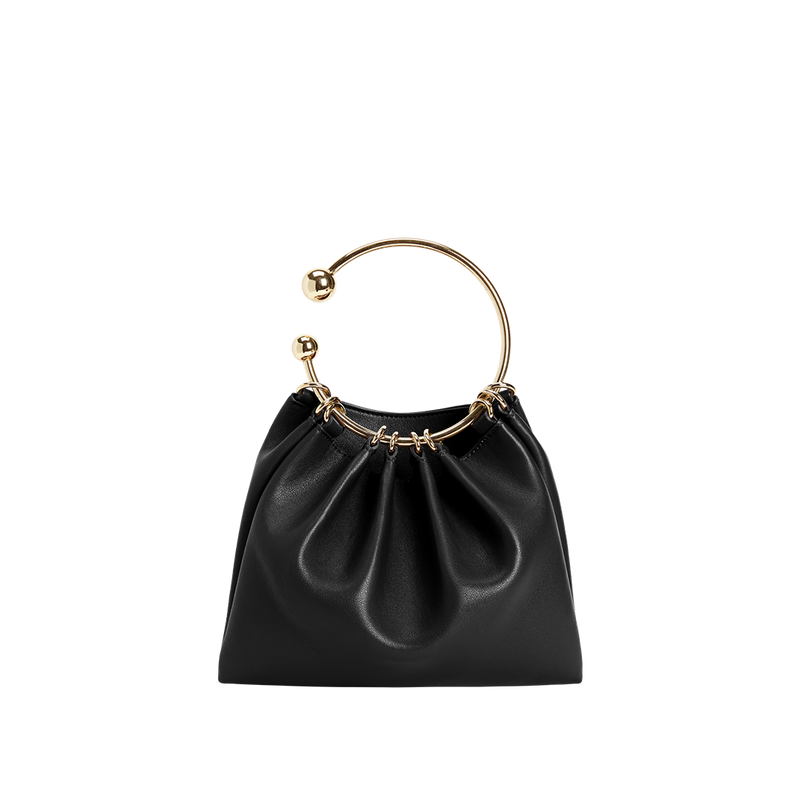 Elegant Black Genuine Leather Mini Ring Handle Shoulder Bag VERAFIED