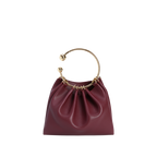 Chic Burgundy Genuine Leather Ring Handle Mini Evening Shoulder Bag for Women