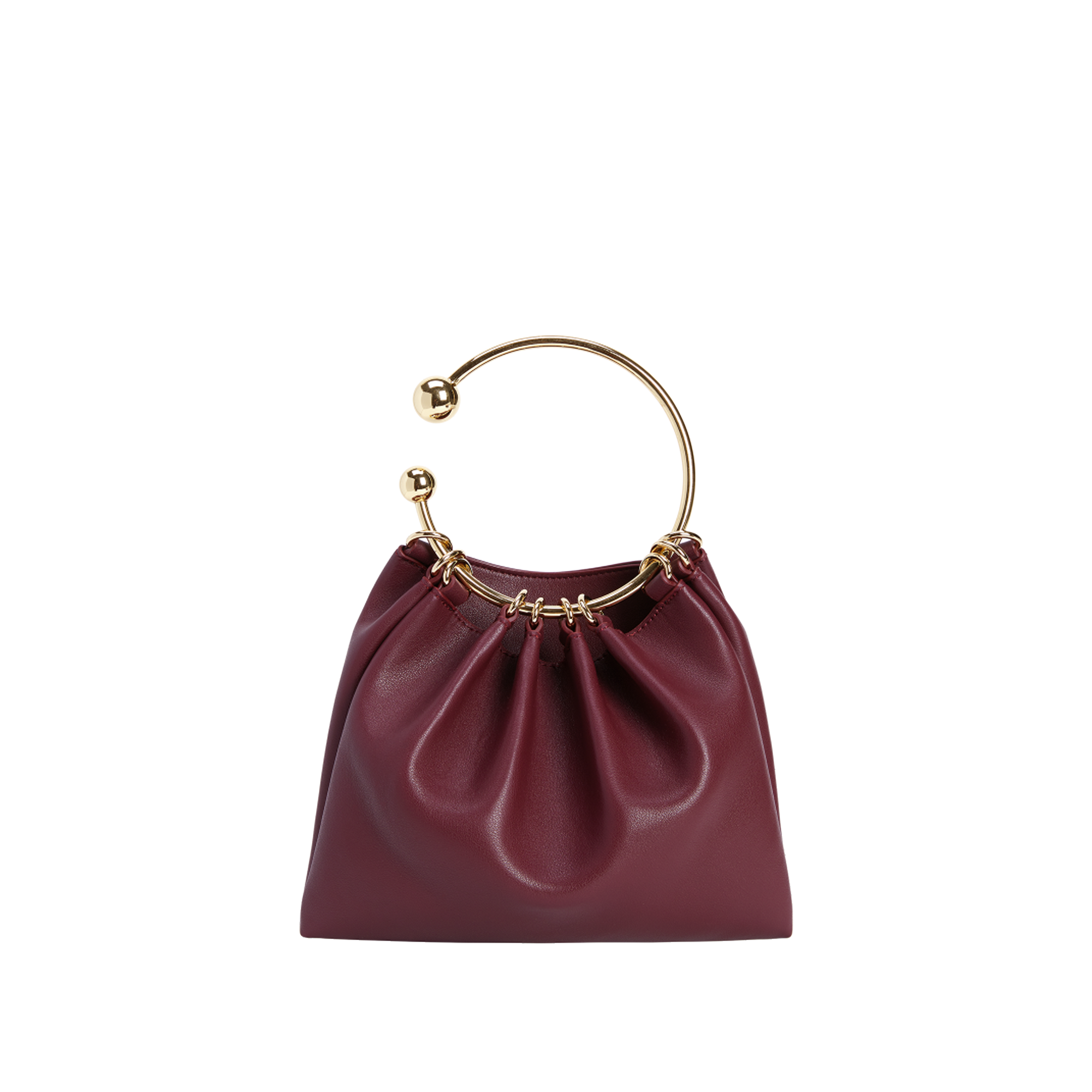 Chic Burgundy Genuine Leather Ring Handle Mini Evening Shoulder Bag for Women