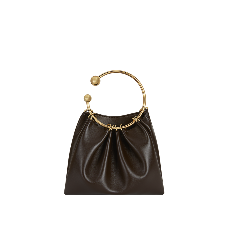 Elegant Chocolate Genuine Leather Ring Handle Mini Shoulder Bag for Women